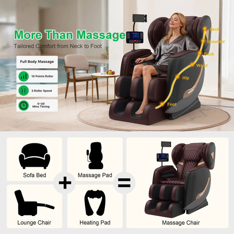 Zero Gravity Full Body Massage Chair With Upgraded 10 Roller Shiatsu System For Deeper Tissue Kneading, Heated Seat, Foot Massage