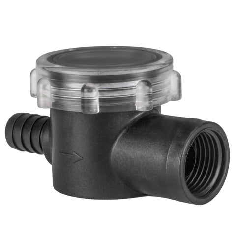 Water strainer component for 115V 3.0 GPM Water Pump For Boat And RV Revolution, model 4008 171 A65 E65, showing inlet and outlet ports.