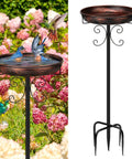 35 Inch Metal Bird Bath Outdoor Freestanding Feeder Bowl With Upgraded Five Prong Base Antique Bronze Finish in garden.