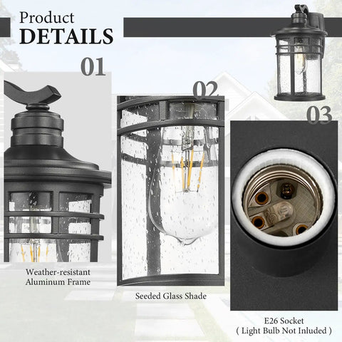 Large Outdoor Porch Light Wall Mount 15 Inch Sconce With Seeded Glass Exterior Lighting and E26 Socket Details