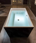 Contemporary 67 Inch Freestanding Acrylic Soaking Bathtub With Matte Black Drain And Overflow Deep Luxury Spa Tub For Modern Bathrooms, top view