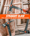 11oz Titanium Framing Hammer with Straight Rip Claw and Smooth Face Magnetic Nail Holder shown in action on wood frame