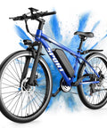 1500W Peak Electric Mountain Bike For Adults, 25 MPH Top Speed, 65 Mile Range, 7 Speed Gearing, blue bike side view