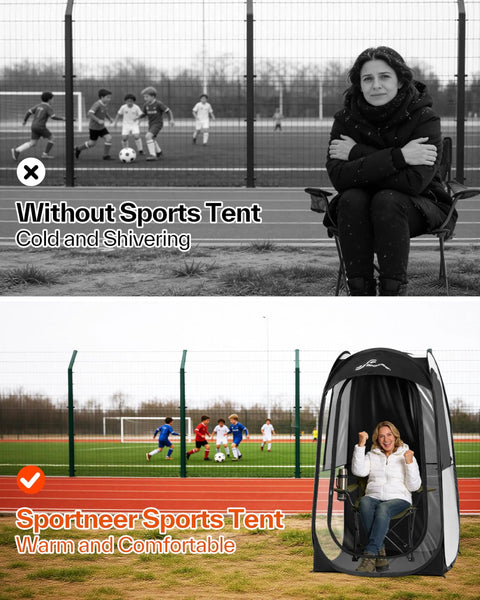 One Person Instant Sports Shelter With Ultra Visibility For Cold Days, No Sweat Easy Setup, Lightweight Portable Pop Up Tent For Stadium Events, Wind And Rain Protection, Compact 37 By 37 By 63.5 Inches