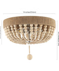 14 Inch Taupe And Polished Nickel Two Light Wood Bead Iron Flush Mount Ceiling Light For Farmhouse Boho Style