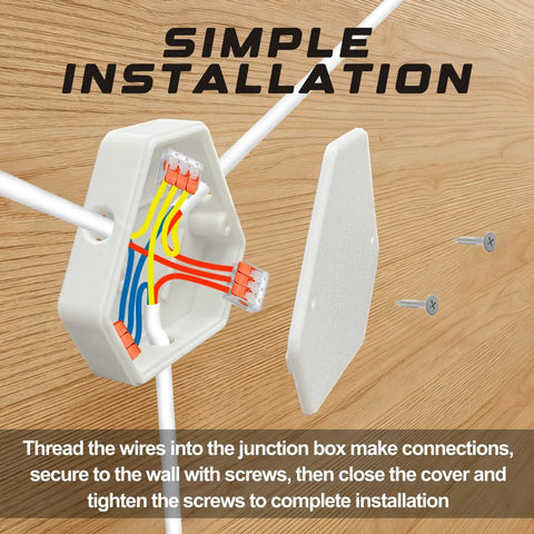 Openable DIY Junction Box For Branch Wire Splices, Three-Wire Electrical Enclosure With Cover, White Plastic Splice Box Kit, No-Hassle Insulated Wire Repair Box Set Of 3, Easy Access, Durable, Easy Install in open install view