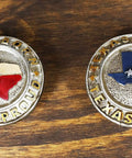 Pack Of Six Rustic Western Texas Flag Drawer Knobs Hand Painted Lone Star Cabinet Hardware For Down South Furniture Makeovers Featuring Mighty Fine Yeehaw Country Charm, showing two Texas flag knobs.