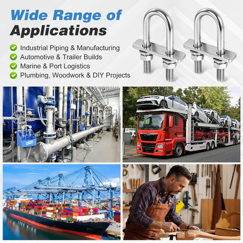 Heavy Duty 2 Pack M6 By 50mm 304 Stainless Steel U Bolts With 5/8 Inch Wide Design in various applications including plumbing.