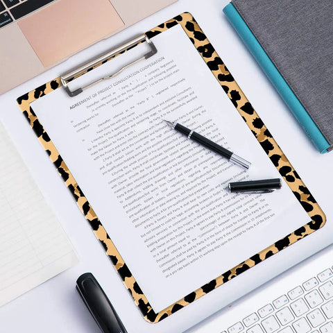 Leopard Print Clipboard For Office And School, Dope Decorative Hardboard Clipboard, A4 Letter Size 12.6 By 8.9 Inches with pen on paper