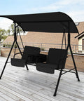 Two Person Outdoor Porch Swing With Canopy, Storage Table, Cooler Bag, And Cup Holders, Cozy Removable Cushions for patio use