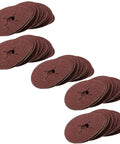 Fifty Piece Pack Of Four Point Five Inch Coarse Fiber Sanding Discs Thirty Six Grit Abrasive Wheels stacked in rows.