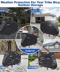 Heavy Duty Tricycle Cover For Adult Trike Waterproof Outdoor Bike Cover With 420D Fabric Nano Coating Scratch Resistant SPF 85 Plus Double Needle Seams, black outdoor storage cover on adult trike