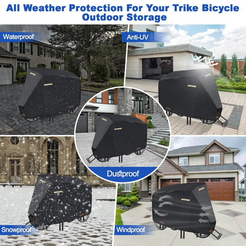 Heavy Duty Tricycle Cover For Adult Trike Waterproof Outdoor Bike Cover With 420D Fabric Nano Coating Scratch Resistant SPF 85 Plus Double Needle Seams, black outdoor storage cover on adult trike