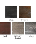 Black, brown, red, silvery patina, and grey wood samples from Wood Stain And Treatment In Silvery Patina For Exterior And Interior Use.