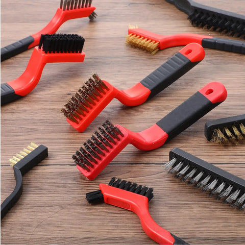 30 Piece Wire Brush Set With Nylon Stainless Steel And Brass Bristles And Curved Handles For Rust Paint Grout And Dirt Removal