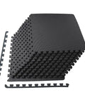 Stack of Interlocking EVA Puzzle Exercise Mats for Home Gym Half Inch Thick Cushioned Foam Floor Tiles Black 24 by 24 Inches 12 Tiles