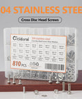 810 Piece 304 Stainless Steel Phillips Pan Head Machine Screw Kit with M3 M4 M5 M6 bolts nuts washers displayed