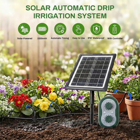50Ft Solar Automatic Drip Irrigation Kit With USB Charging watering garden flowers