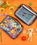 Clear See Through Toy Storage Bags 8 Pack With Zippers Portable Handle Travel Ready Organizer For Building Blocks Toys Puzzles And Books Reusable Waterproof Bags with building blocks and book inside
