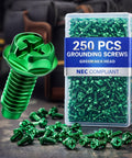 Bulk 100 Pcs Grounding Screws For Electrical Boxes 10-32 X 3/8 Inch Green Hex Head Slotted Washer Grounding Screws Set
