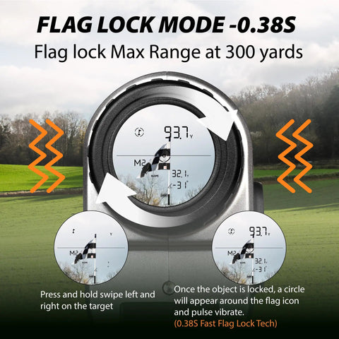 No-Brainer Pro Grade Golf Rangefinder With Slope Switch, Flag Lock And Vibration, 1500 Yard Range, 7X Magnification shown in use