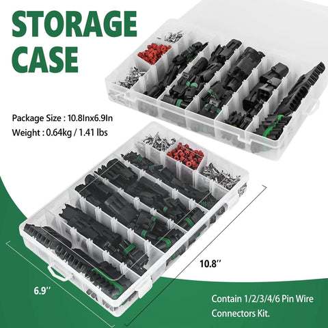Waterproof Automotive Electrical Connector Kit With 376 Pieces 25 Kits 1 2 3 4 6 Pin Male And Female Plugs in storage case