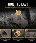Beefy Four Way Air Compressor Fitting With Cast Iron Cross Adapter, precision machined inner threads, durable design