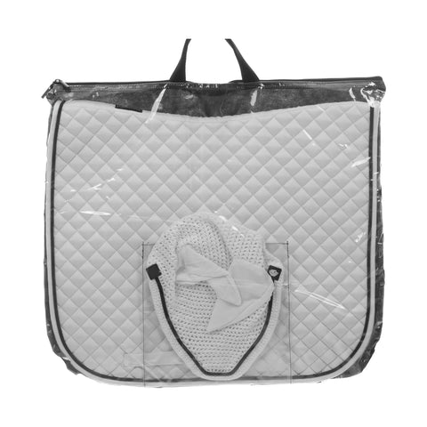 Dressage Saddle Pad And Crocheted Bonnet Set For Horses White And Black Two In One Equestrian Gear With Contoured Poly Cotton