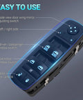 Driver Side Power Window Switch Replacement With Blue Backlit Button For Chrysler Dodge Ram vehicles, side view labeled
