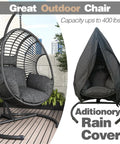 Oversized Hanging Egg Chair With Stand For Outdoor Patio Garden Balcony, Wicker Swing Chair With Cushions, cover included
