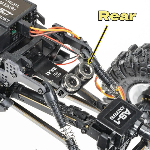 Rear view of AX24 Invisible Magnetic Body Shell Mount For 1 24 Scale RC Crawler Beefy Aluminum Alloy 6061 T6 Black Post Set with screws.