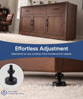 Adjustable 3/8 Inch 16 Thread Furniture Leveling Feet With T Nuts, 4 Pack Table Leg Stabilizers under cabinet on carpet.