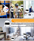 Collage showing Mini Spy Nanny Cam Body Camera 1080P Wearable Badge Style used by cyclist, office meeting, and home setting for security.