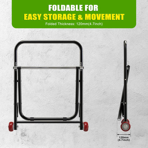 All Steel Cable Caddy With Wheels Foldable Wire Spool Rack Holder Portable Reel Caddy 100 Pound Capacity folded for storage
