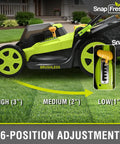 40V Brushless Cordless Lawn Mower With Dual 5Ah Batteries featuring 6-level height adjustment in garden setting