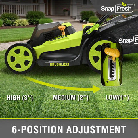 40V Brushless Cordless Lawn Mower With Dual 5Ah Batteries featuring 6-level height adjustment in garden setting
