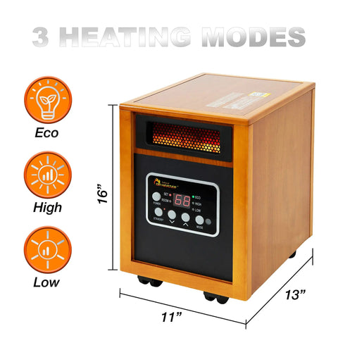 Heavy Duty Portable Space Heater With Dual Infrared Quartz And Ptc Heating To Kick Serious Cold To The Curb, 1500 Watts High Low Settings, Auto Energy Mode, Built Like A Tank For Safe Room Warmth In Rich Cherry Finish