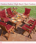 4 Pack Outdoor Patio Chair Cushions High Back Waterproof Weatherproof With Ties For Rocking Chairs And Indoor Use Red Set
