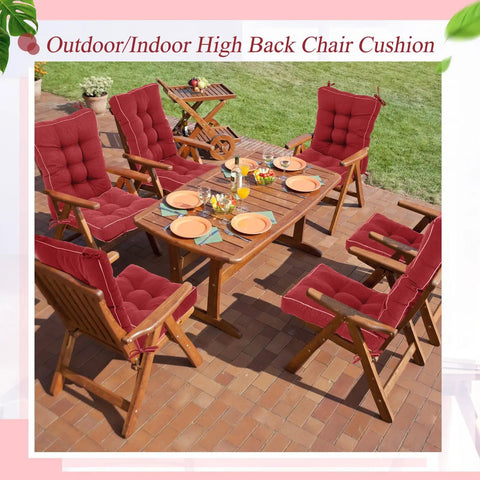 4 Pack Outdoor Patio Chair Cushions High Back Waterproof Weatherproof With Ties For Rocking Chairs And Indoor Use Red Set