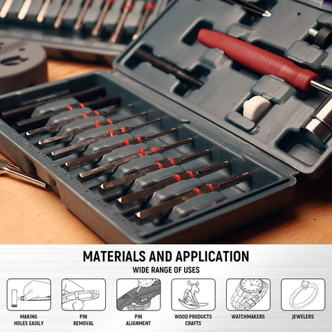 Heavy Duty Pin And Roll Pin Punch Set With Interchangeable Hammer Heads Including Steel Brass Rubber And Nylon Tips in storage case