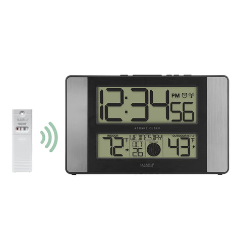 Atomic Clock With Outdoor Temperature Sensor Wireless Indoor Outdoor Weather Station Real Time Temperature Readouts 330 Feet Transmission Range Auto DST Time Sync No Fuss Gray And Black