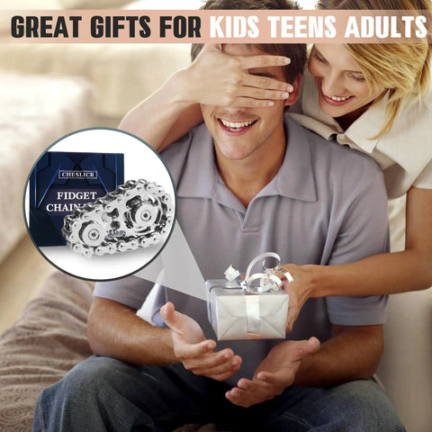 Gift-wrapped Metal Fidget Spinner With Bike Chain Design for adults and teens, 304 stainless steel sensory toy for anxiety relief.