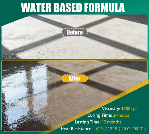 Before and after photo of concrete surface treated with Killer Wet Look Stone and Concrete Sealer 1 Gallon High Gloss Finish.