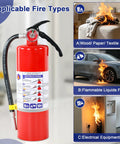 4 Pack 5LB ABC Dry Chemical Fire Extinguisher Haul For Home Kitchen Car And RV Rock Solid Safety Shield with fire types shown.