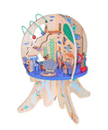 Deep Sea Adventure Wooden Toddler Activity Center With Clacking Clams Spinning Gears And Slick Bead Runs For Tot Approved Fine Motor Development And Next Level Learning Fun, 21 inches tall wood play table with ocean theme.