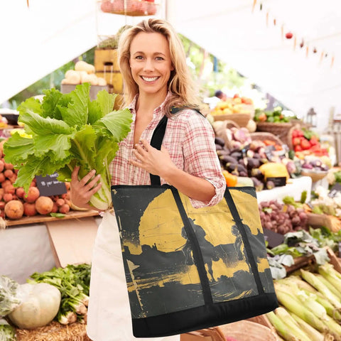 Smiling woman with Large Capacity Reusable Insulated Cooler Tote For Picnics Beach Travel And Camping Leak Proof Lunch Box.