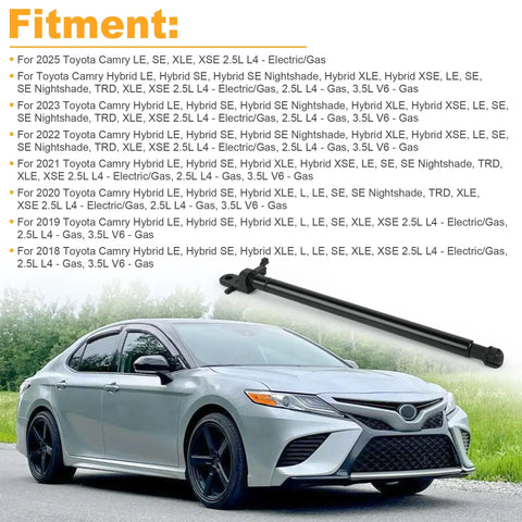 Heavy Duty Rear Right Trunk Lid Support Strut Cylinder Gas Spring For 2018 2025 Toyota Camry showcased with a silver car.