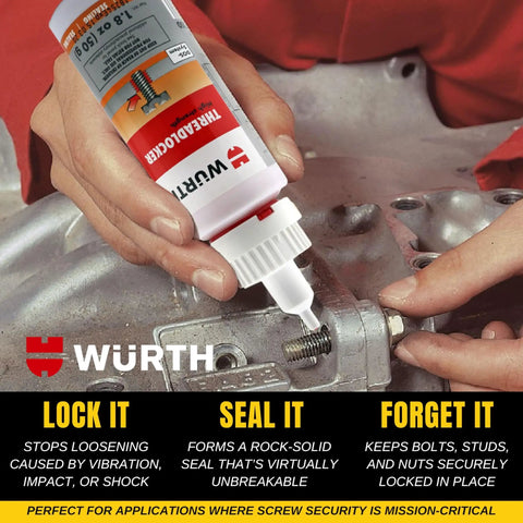 Heavy Duty Red Threadlocker For Industrial Machinery Vibration Proof Bond Heat Resistant Sealant That Delivers Rock Solid Lock 1.76 Oz DOS Formula For Engines Gearboxes And Heavy Equipment applied to bolt