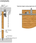 Diagram of 8Ft Ceiling Mount Sliding Barn Door Hardware Kit Stainless Steel 304 Brushed Finish for 35-40mm Thick Doors