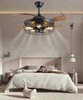 36 Inch Retractable Blade Ceiling Fan With Lights Remote Control in bedroom, industrial farmhouse chandelier vibe